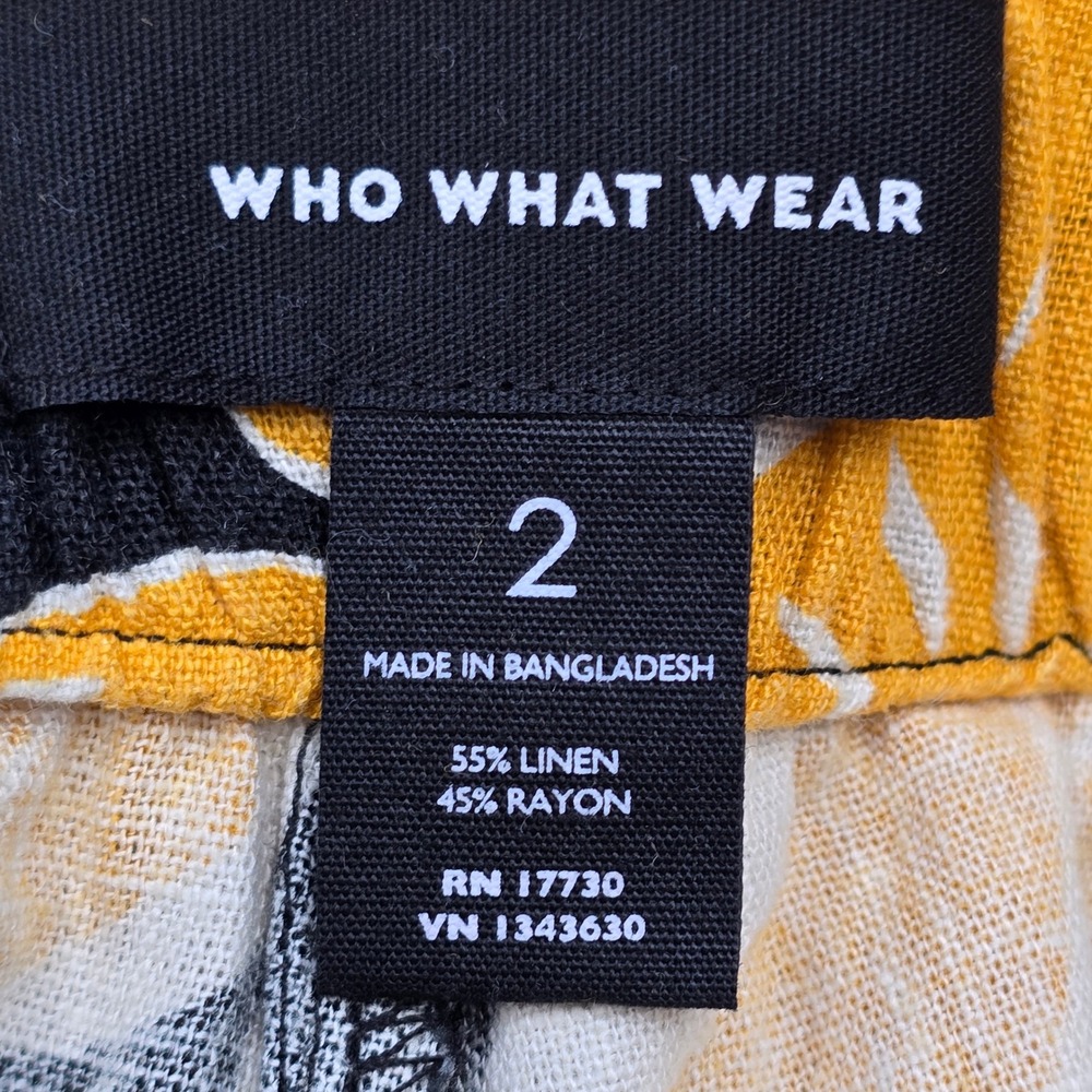 Who What Wear Floral Linen Shorts High Rise Pleated Paperbag Yellow Black 2 - Picture 3 of 8